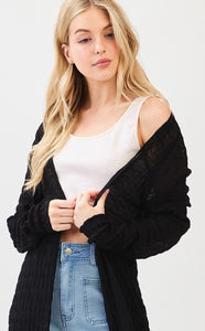 Textured Sheer Long Sleeve Side Slit Maxi Cardigan