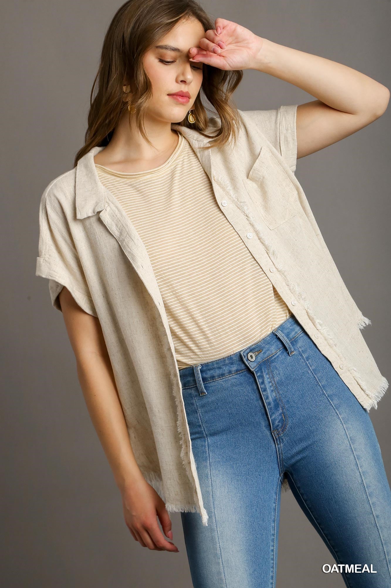 Linen Blend Collar Button Down