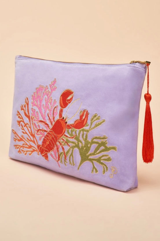 Velvet Embroidered Zip Pouch