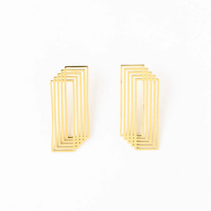 Heather Layered Rectangle Brass Earrings