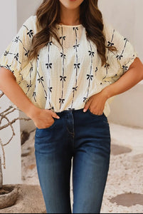 Bow Print Short Sleeved Blouse