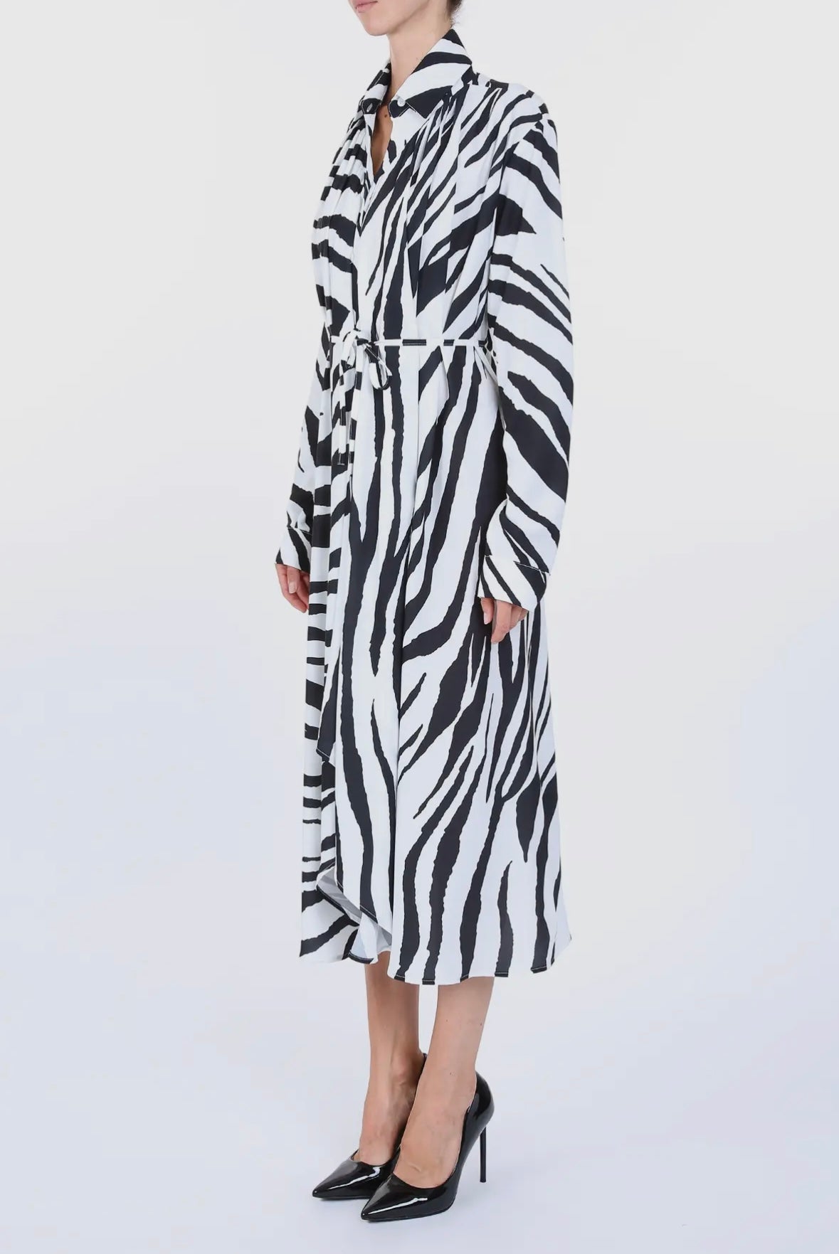 Zebra Belted Satin Midi Dress