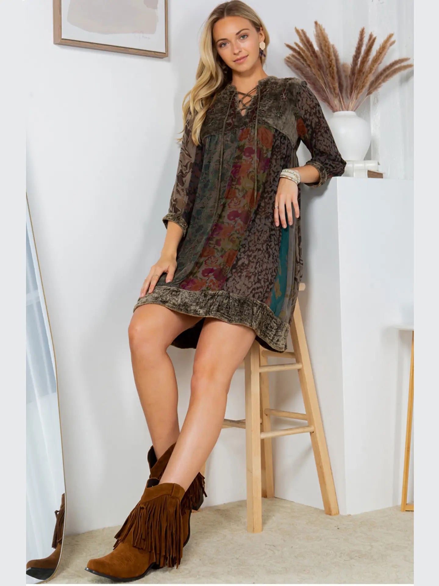 Chic Bohemian Stone-Washed Babydoll Dress