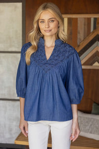 Textured Yoke Puff Sleeve Top