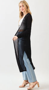 Textured Sheer Long Sleeve Side Slit Maxi Cardigan
