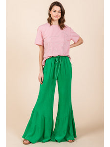 Textured Fabric Ruffly Bell Pants
