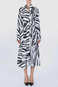 Zebra Belted Satin Midi Dress