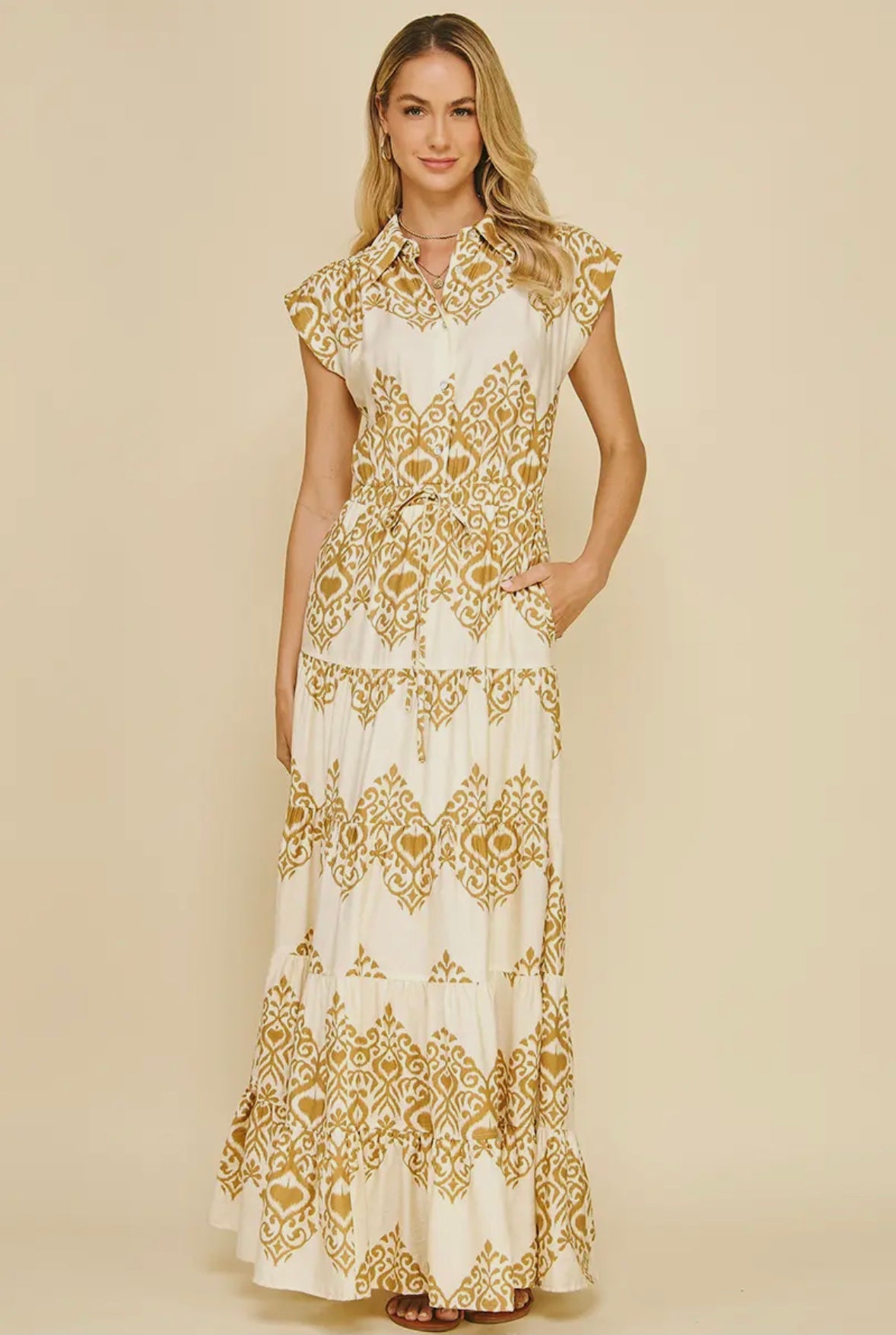 Geometric Print Tiered Maxi Dress