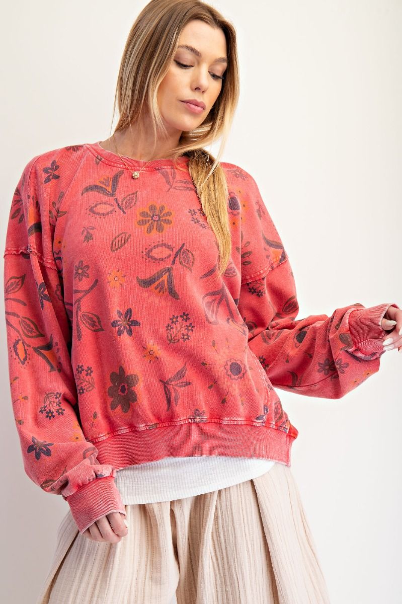 Floral Printed Washed Terry Pants/Top (Sold Separately)