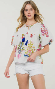 Floral Tassel Tie Top