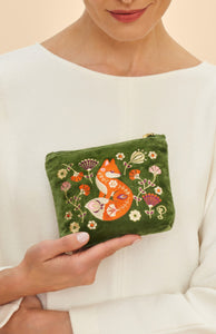 Velvet Embroidered Mini Pouch