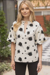 Smocked Collar Floral Top