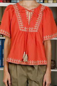 Orange Embroidered Top