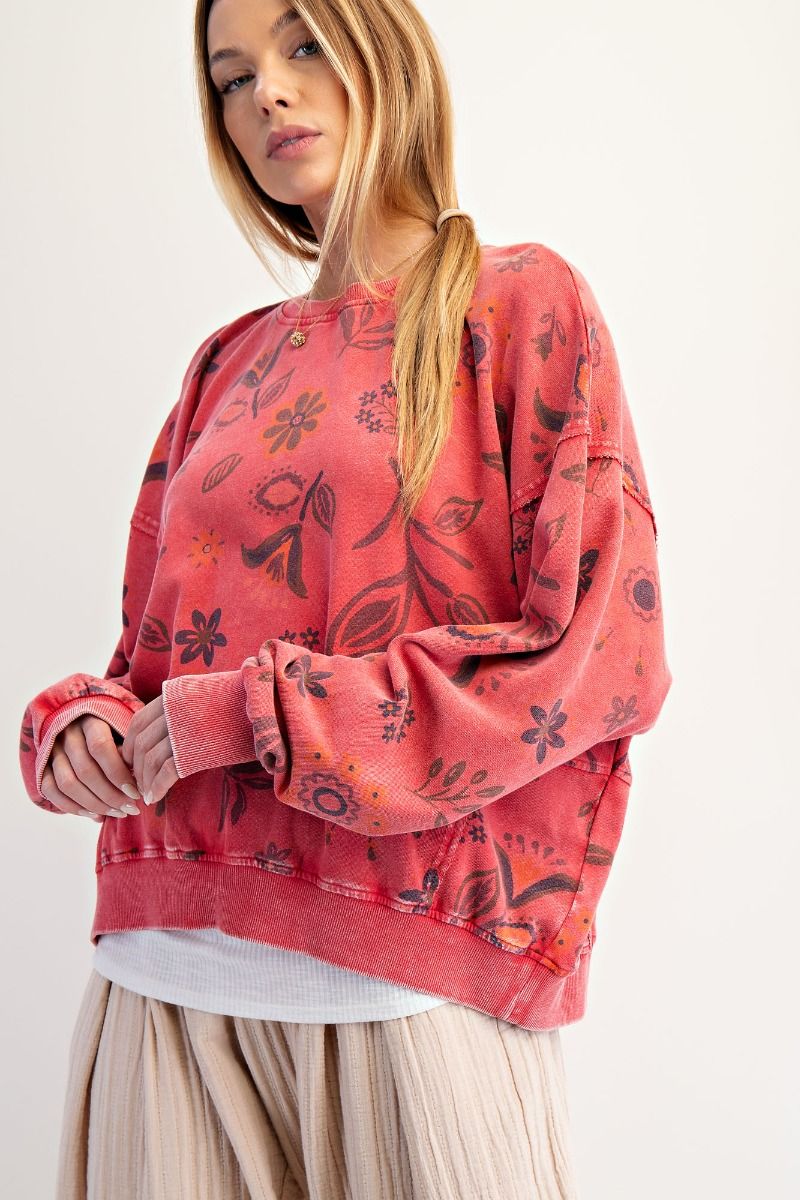 Floral Printed Washed Terry Pants/Top (Sold Separately)