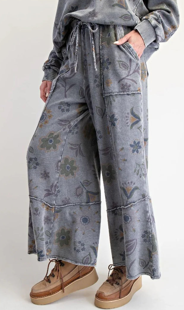 Floral Printed Washed Terry Pullover Grey (Sold Separately)