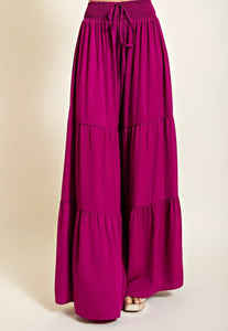 Tiered Satin Wide Leg Pants