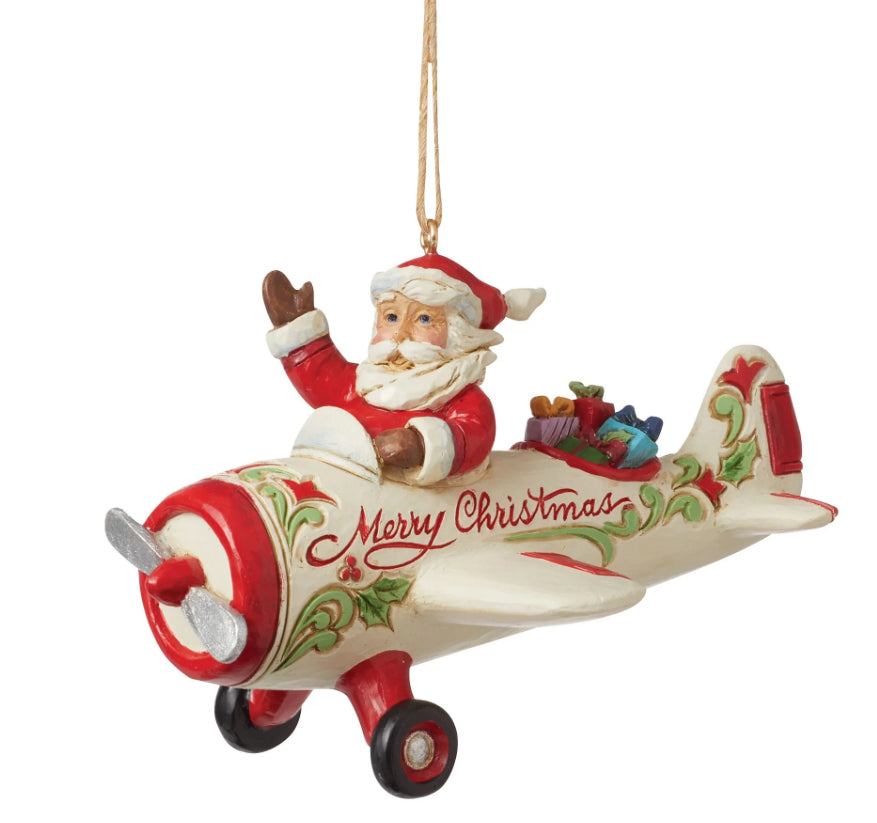 Santa in Airplane Ornament