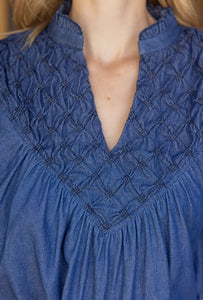 Textured Yoke Puff Sleeve Top
