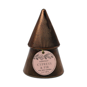 7 oz Ribbed Mercury Stacked Tree Candle With Lid - Cypress & Fir