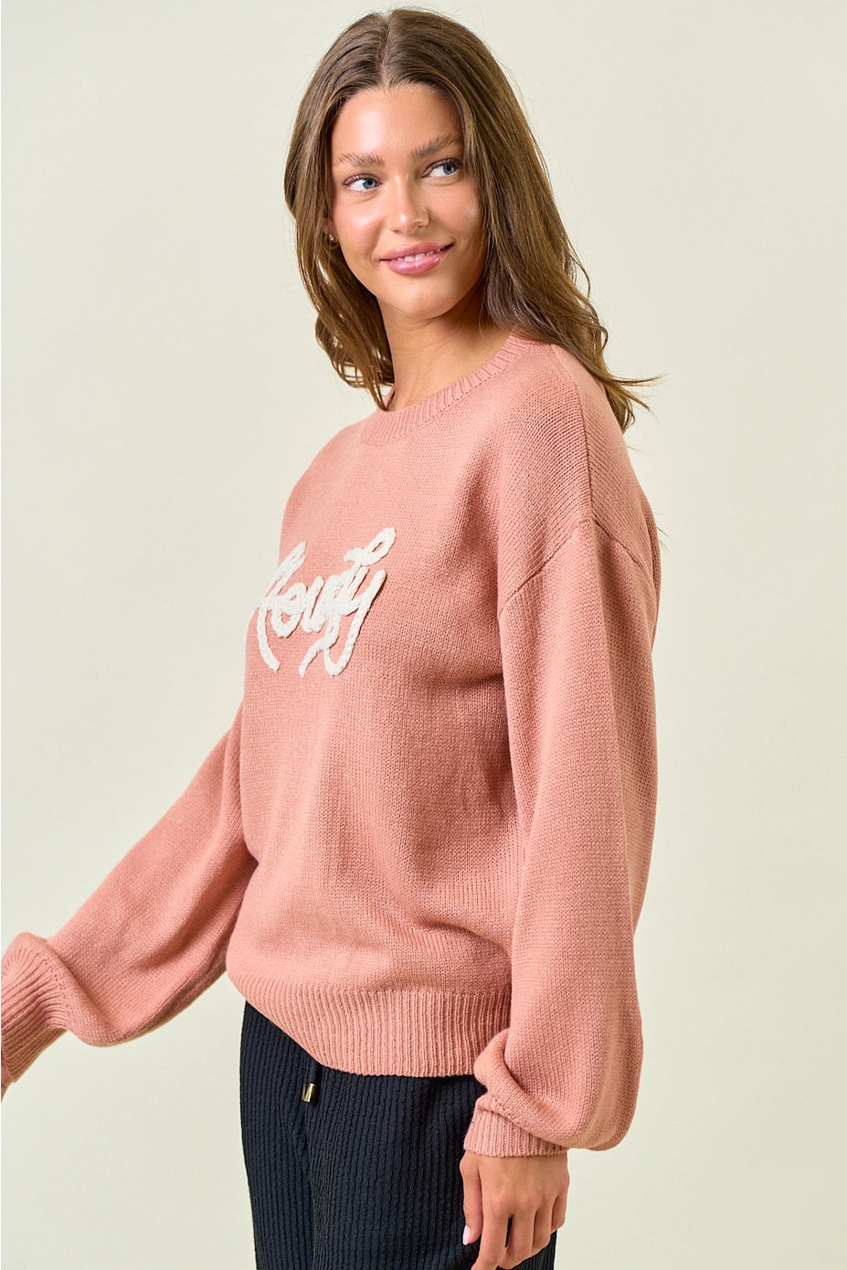 Howdy Embroidered Round Neck Oversized Sweater