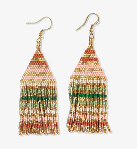 Lexie Horizontal Gold Stripes Beaded Fringe Earrings Desert