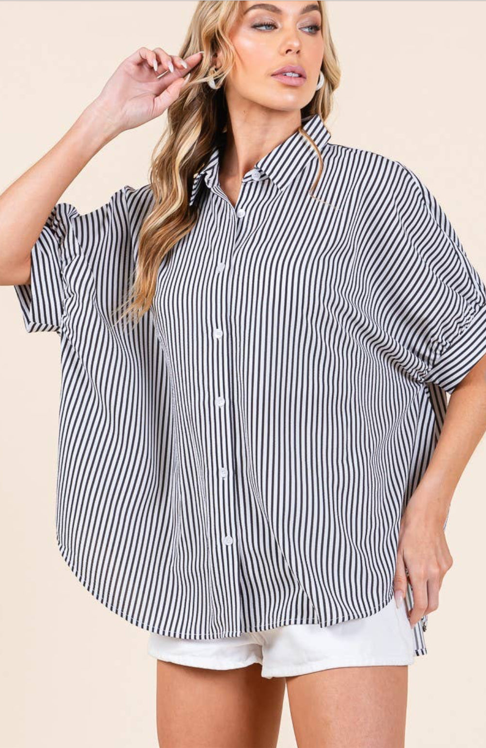 Striped Boxy Oxford Button Down Shirt