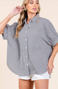 Striped Boxy Oxford Button Down Shirt