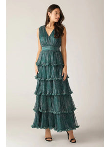 A Woven Micro Pleated Maxi Dress