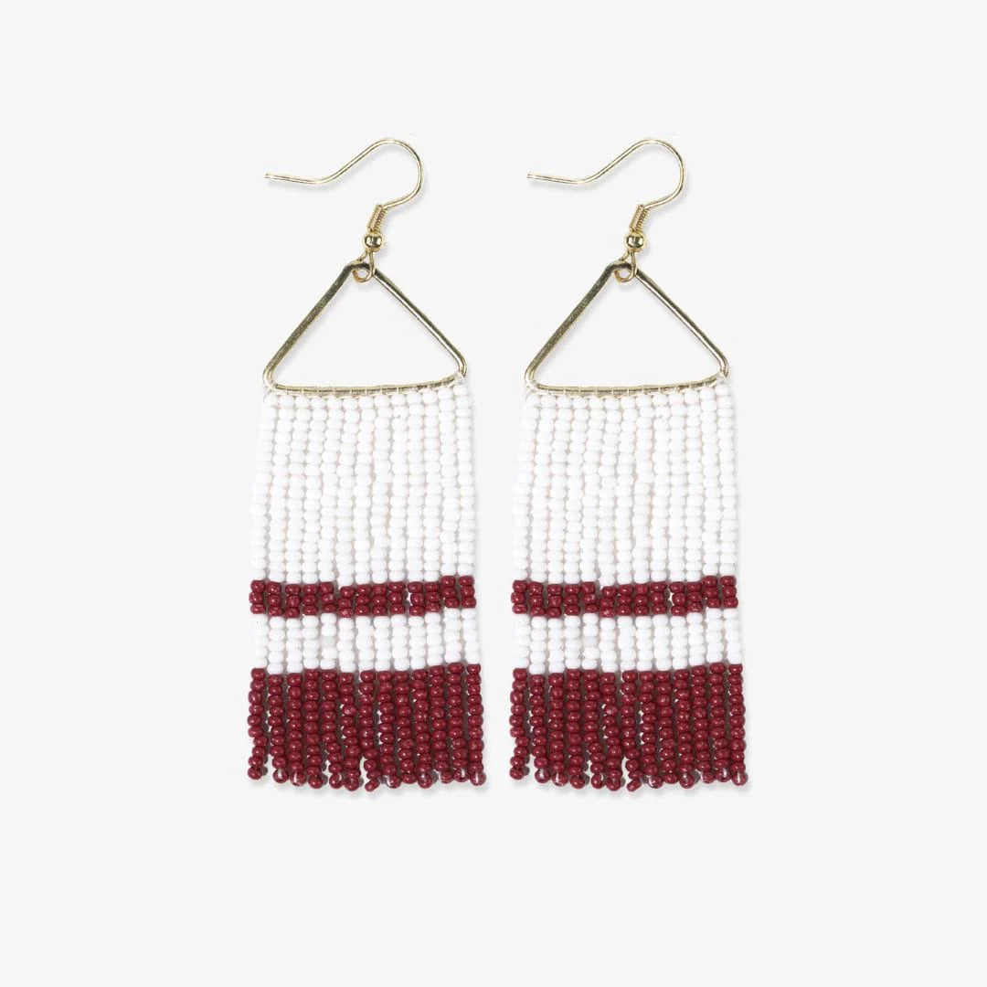 Whitney Fringe Earrings Dark Red And White