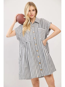 Cotton Striped Button Down Tunic Dress