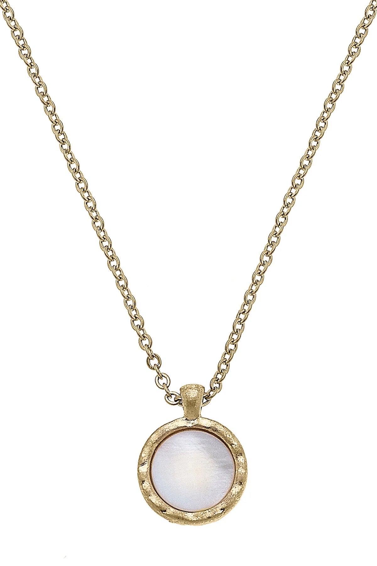 Bethany Disc Mother of Pearl Necklace in Worn Gold