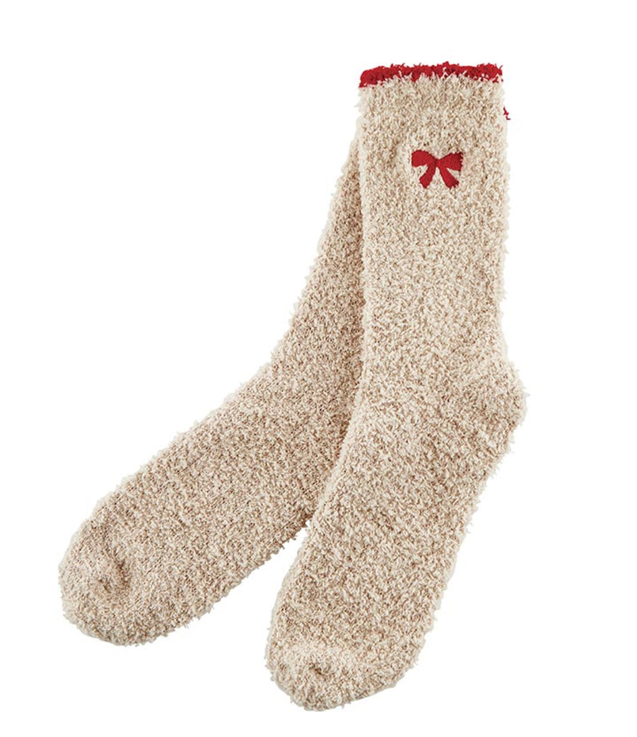 Cozy Socks in Ornament - Blush with Red Bow/Trim