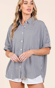 Striped Boxy Oxford Button Down Shirt