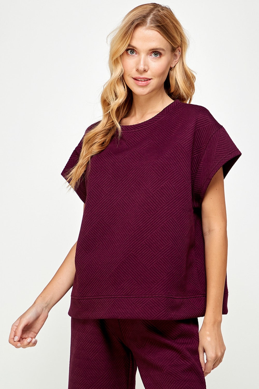 Textured Short Sleeve Sweatshirt Top