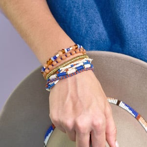 Mixed Bracelet Stack Of 8 Blue And Peach Wholesale