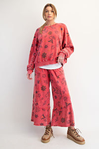 Floral Printed Washed Terry Pants/Top (Sold Separately)