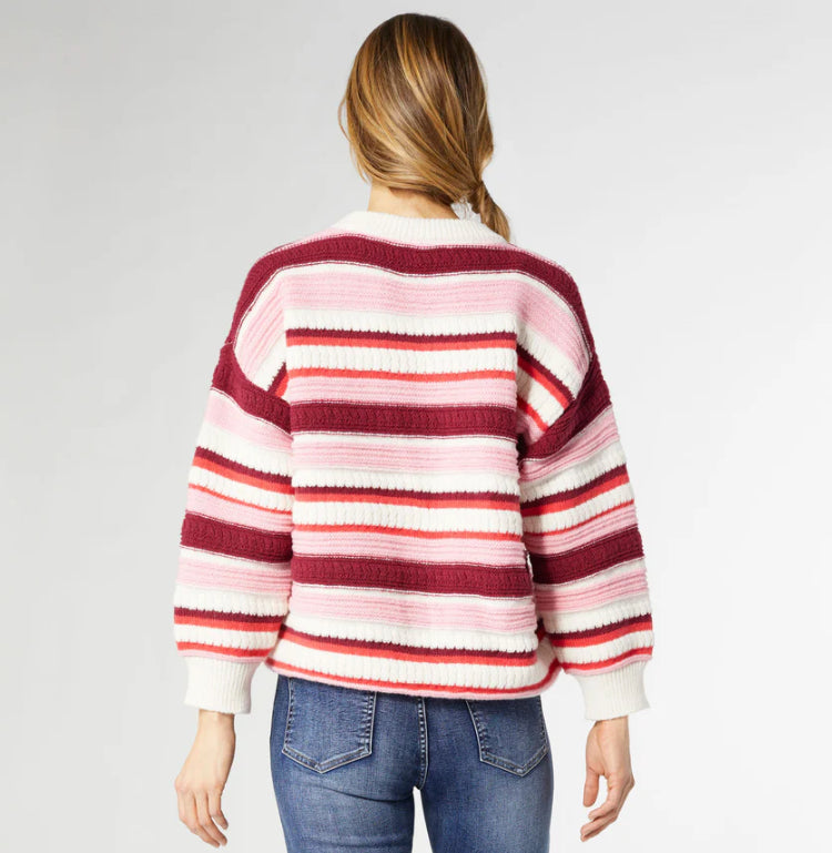 Paloma Textured Stripe Crew Neck Sweater - Pink Stripes