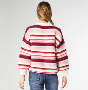 Paloma Textured Stripe Crew Neck Sweater - Pink Stripes