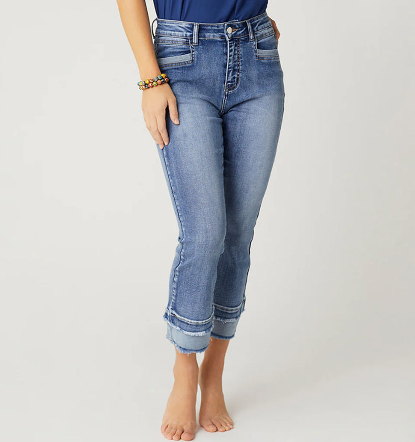 Everstretch Boyfriend Capri Jeans with Contrast Bottom - Medium Denim