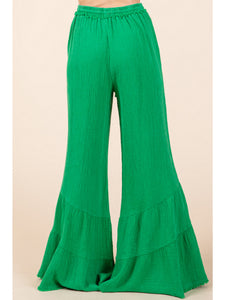 Textured Fabric Ruffly Bell Pants