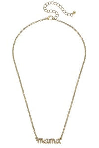 Mama Pearl Studded Script Necklace in Worn Gold