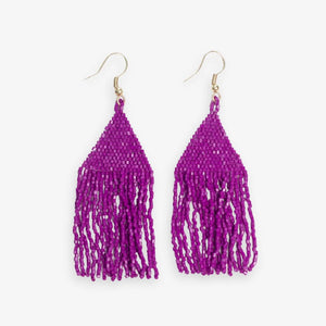 Lexie Solid Beaded Fringe Earrings Magenta