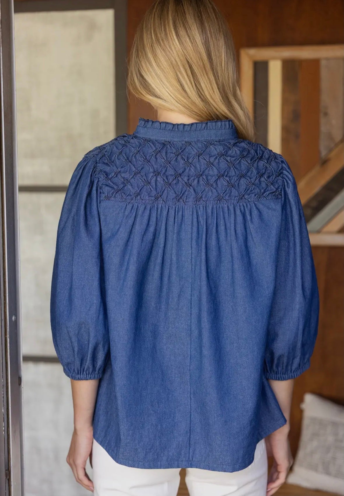 Textured Yoke Puff Sleeve Top