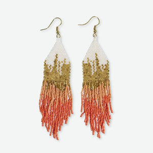 Claire Ombre Beaded Fringe Earrings Coral