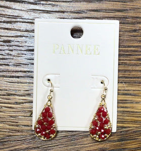 Teardrop Burgundy Beaded Earrings