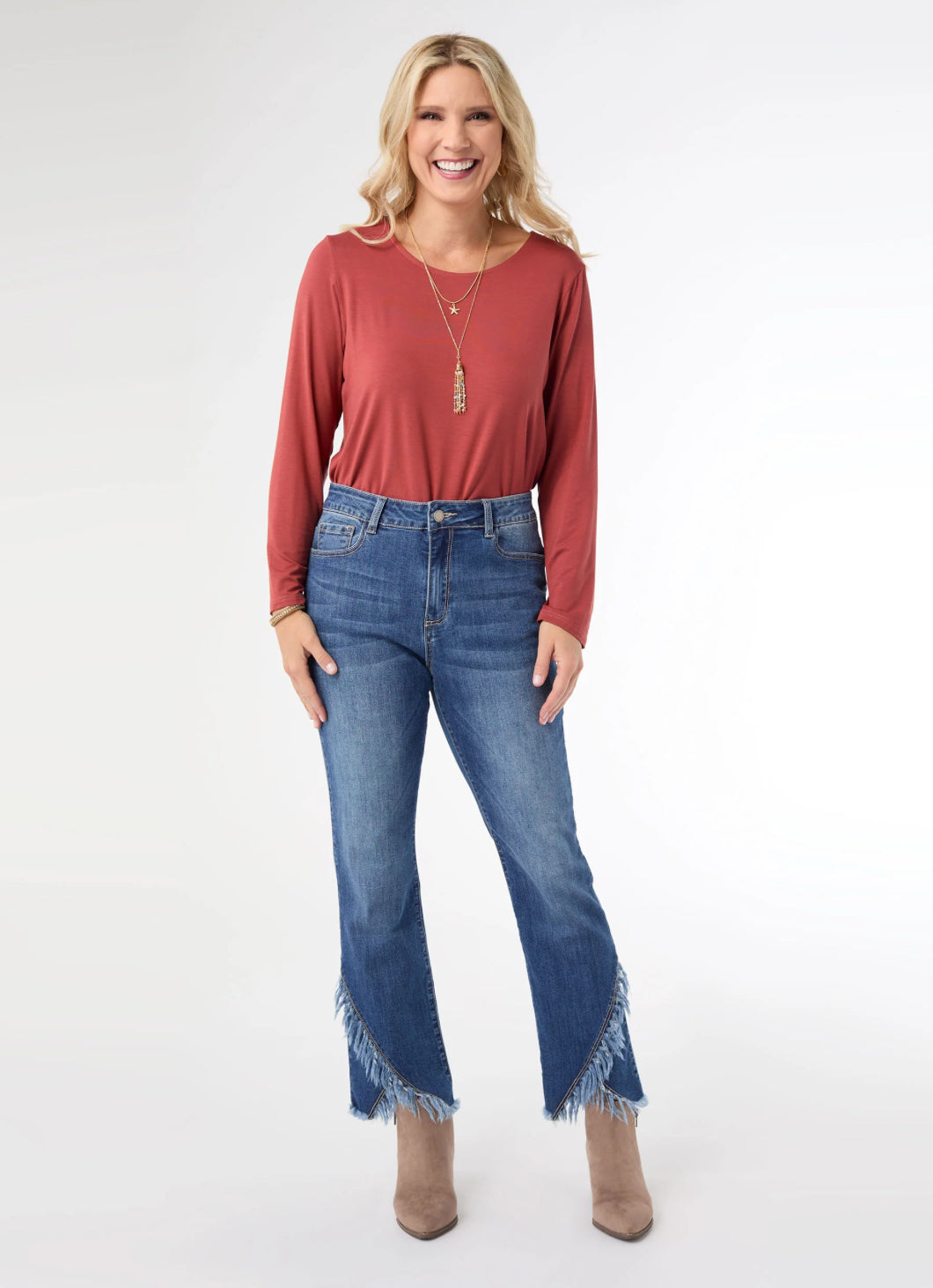 Bambu Soft Straight Ankle With Crossover Fringe Bottom