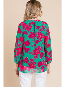 Green Mix Floral Blouse