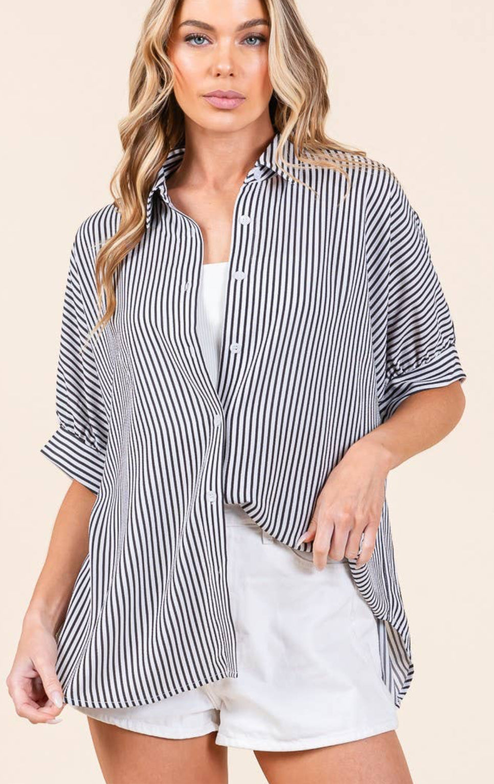 Striped Boxy Oxford Button Down Shirt