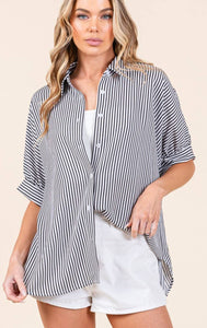 Striped Boxy Oxford Button Down Shirt