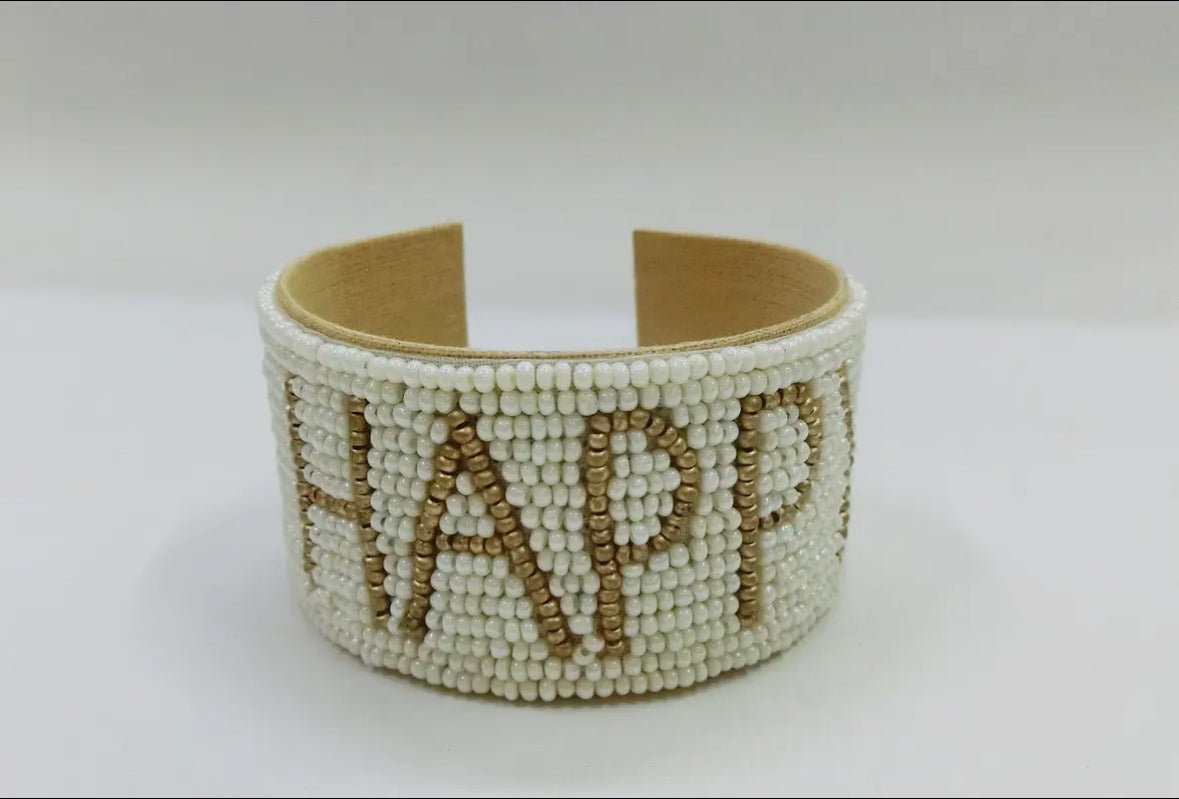 Beaded Cuff Bangle/Love/Happy